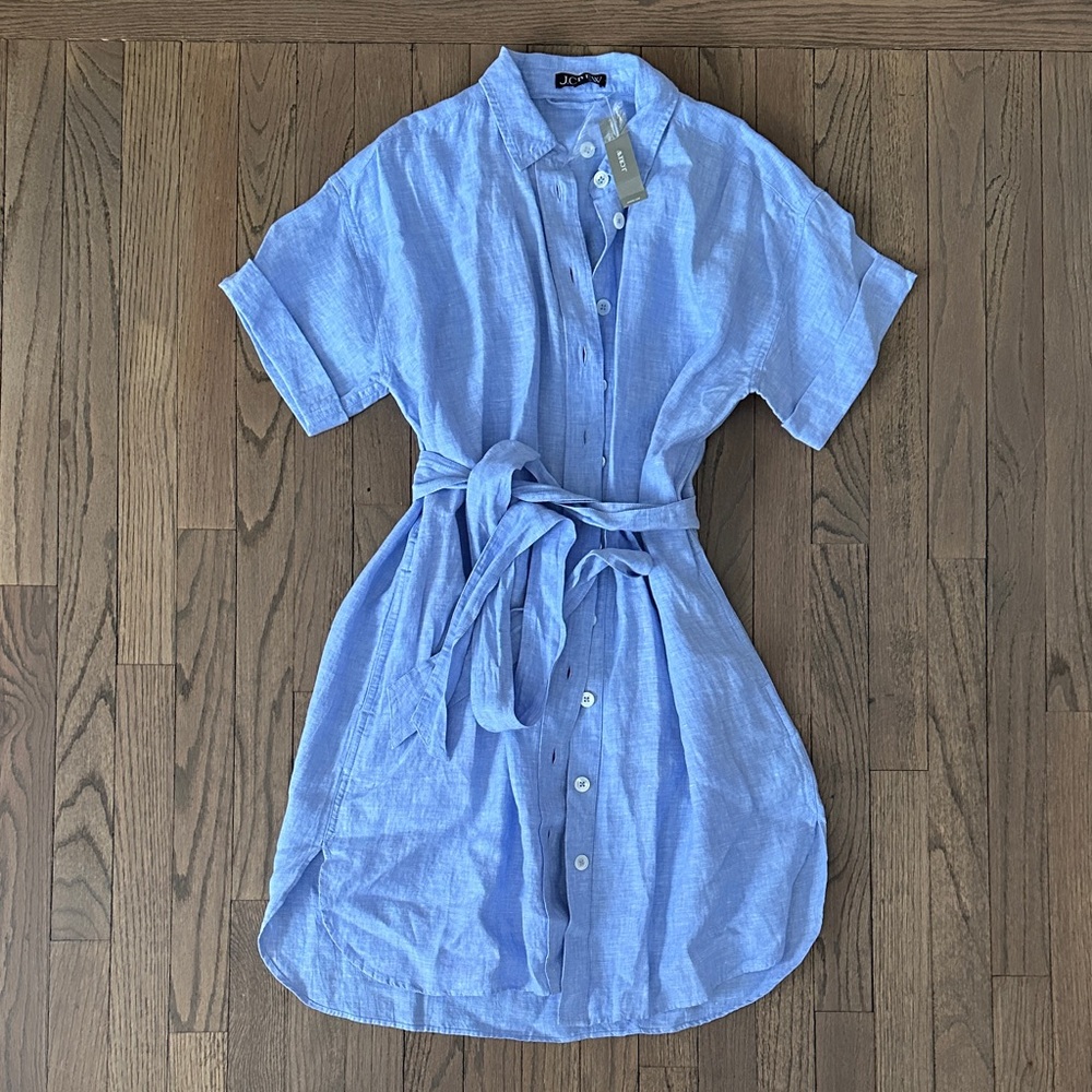 NWT J.Crew Captains Linen Light Blue Button-Up Shirt Dress